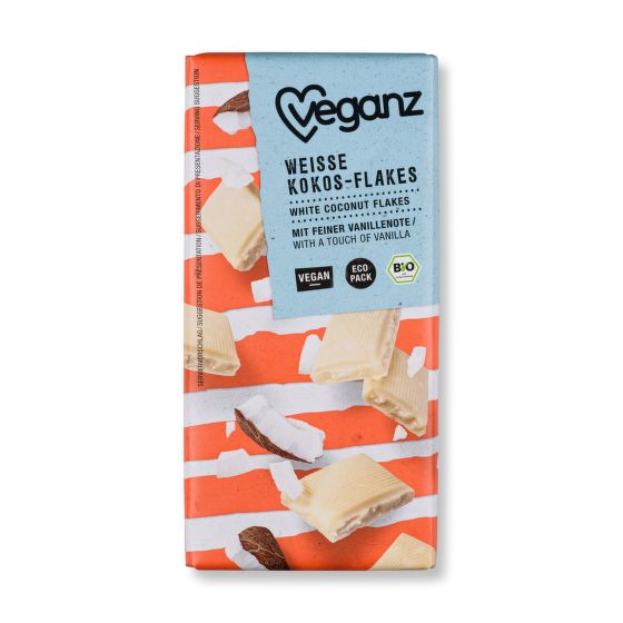 Vegan organic white chocolate with coconut flakes 80 g   VEGANZ
